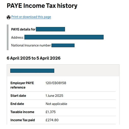 PAYE Income Tax History